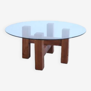 Table basse en bois et plateau verre de 80cm