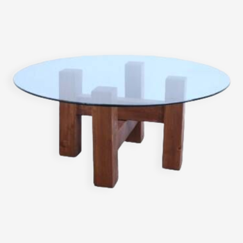 Wooden coffee table and 80cm glass top