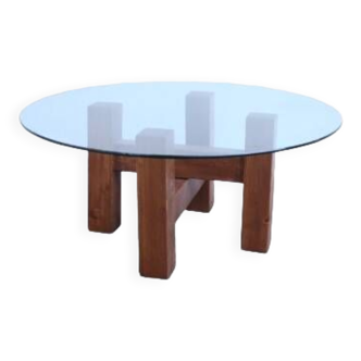 Wooden coffee table and 80cm glass top