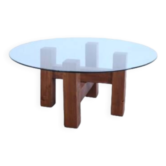 Table basse en bois et plateau verre de 80cm