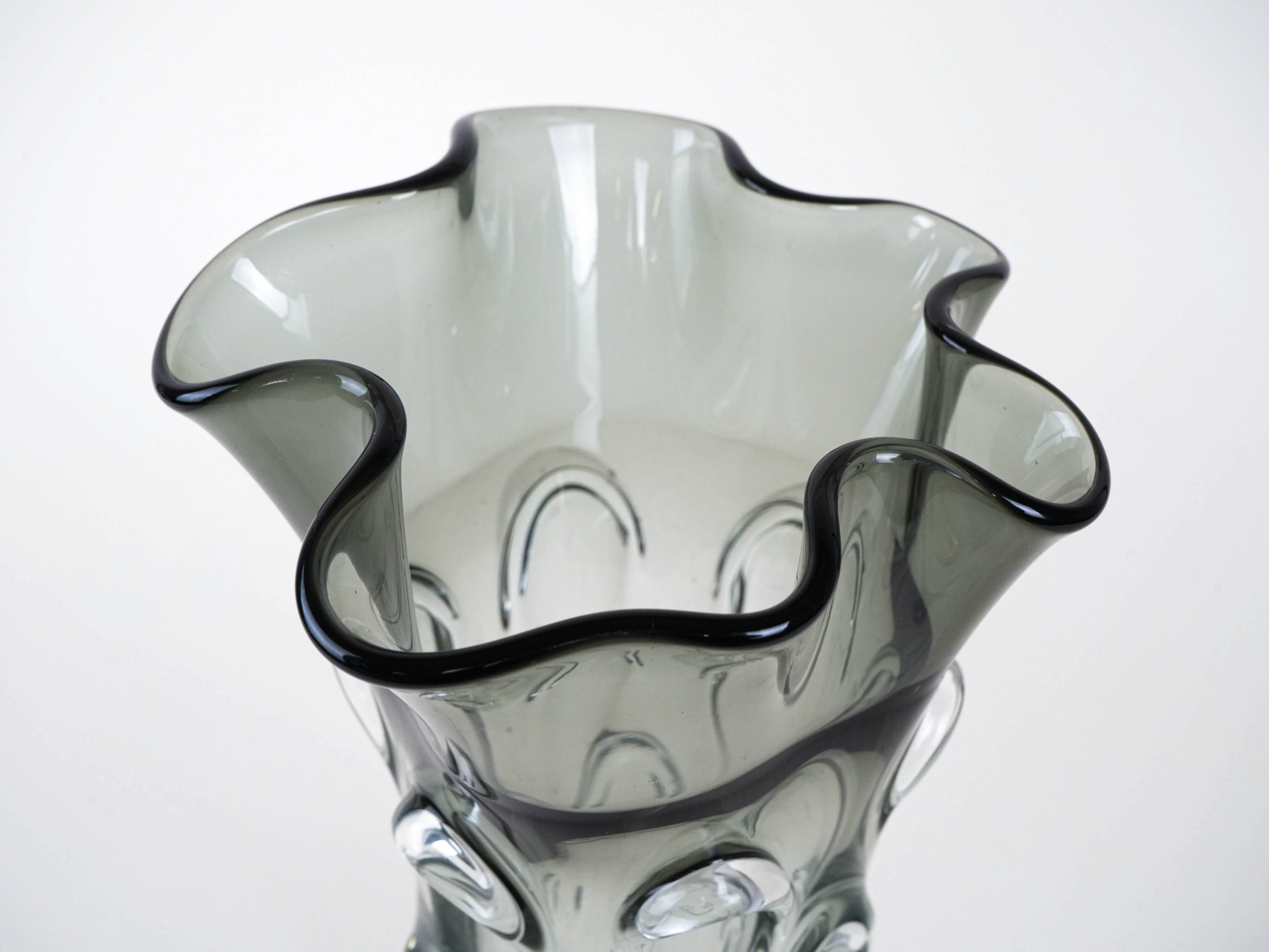 Grey vase, Murano glass, 1960s, made in Italy