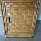 Storage column, bookcase in wood and woven rattan