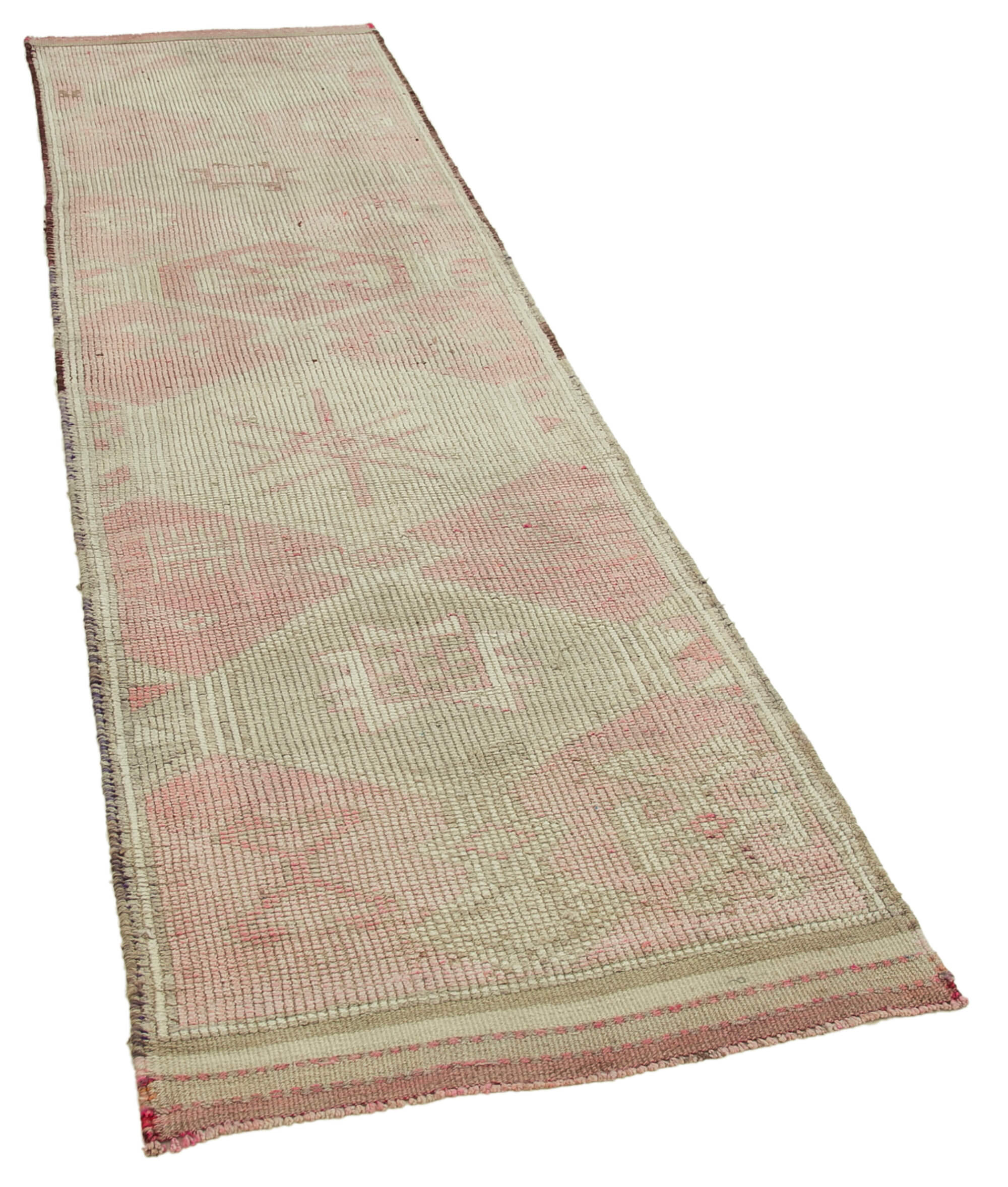 Handwoven antique anatolian beige runner rug 94 cm x 343 cm