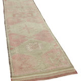 Handwoven antique anatolian beige runner rug 94 cm x 343 cm