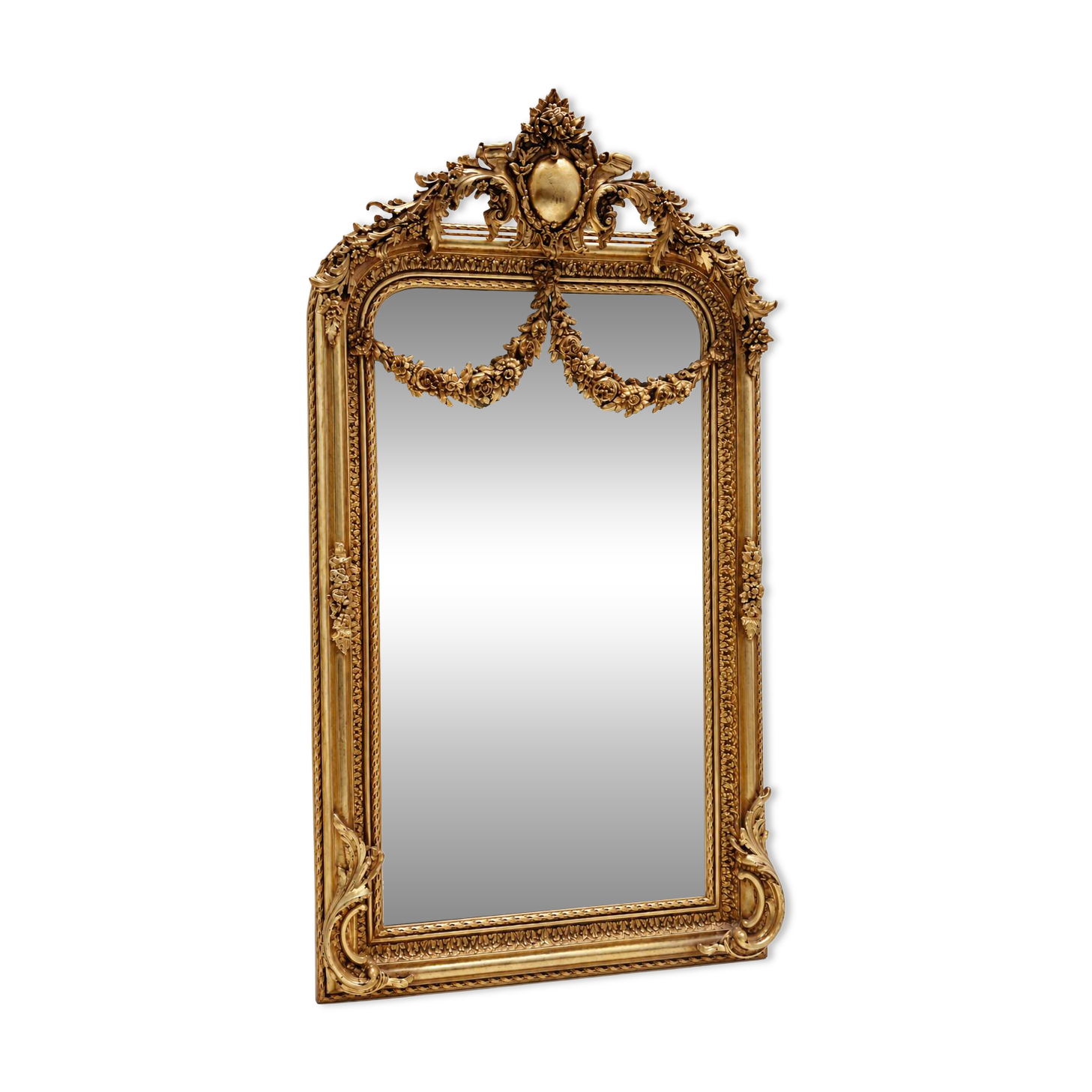 Miroir baroque doré avec guirlande de fleurs