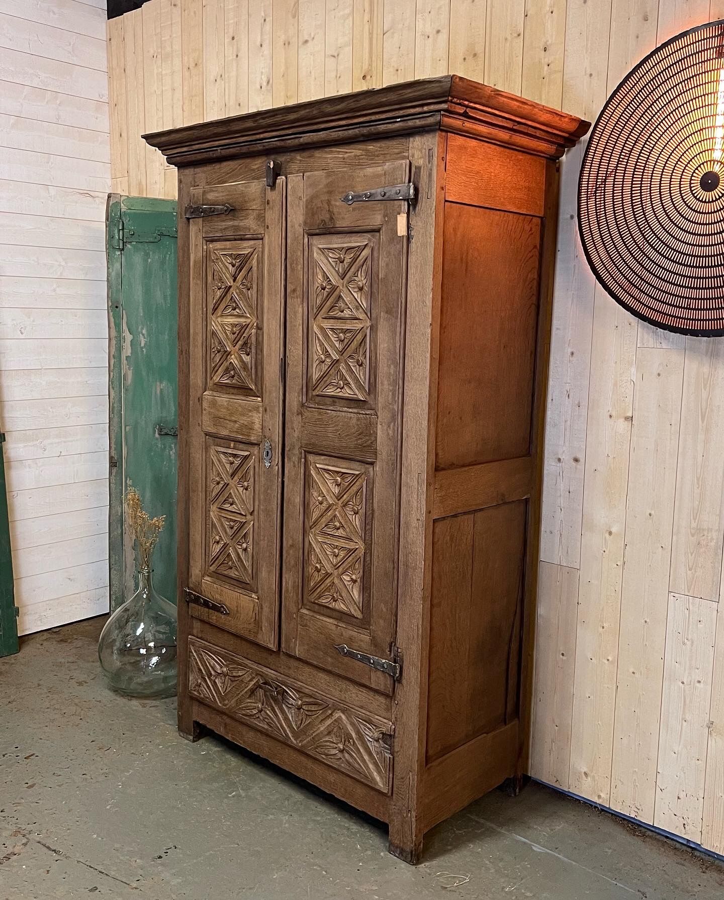 Old brutalist regionalist oak cabinet XIX th century