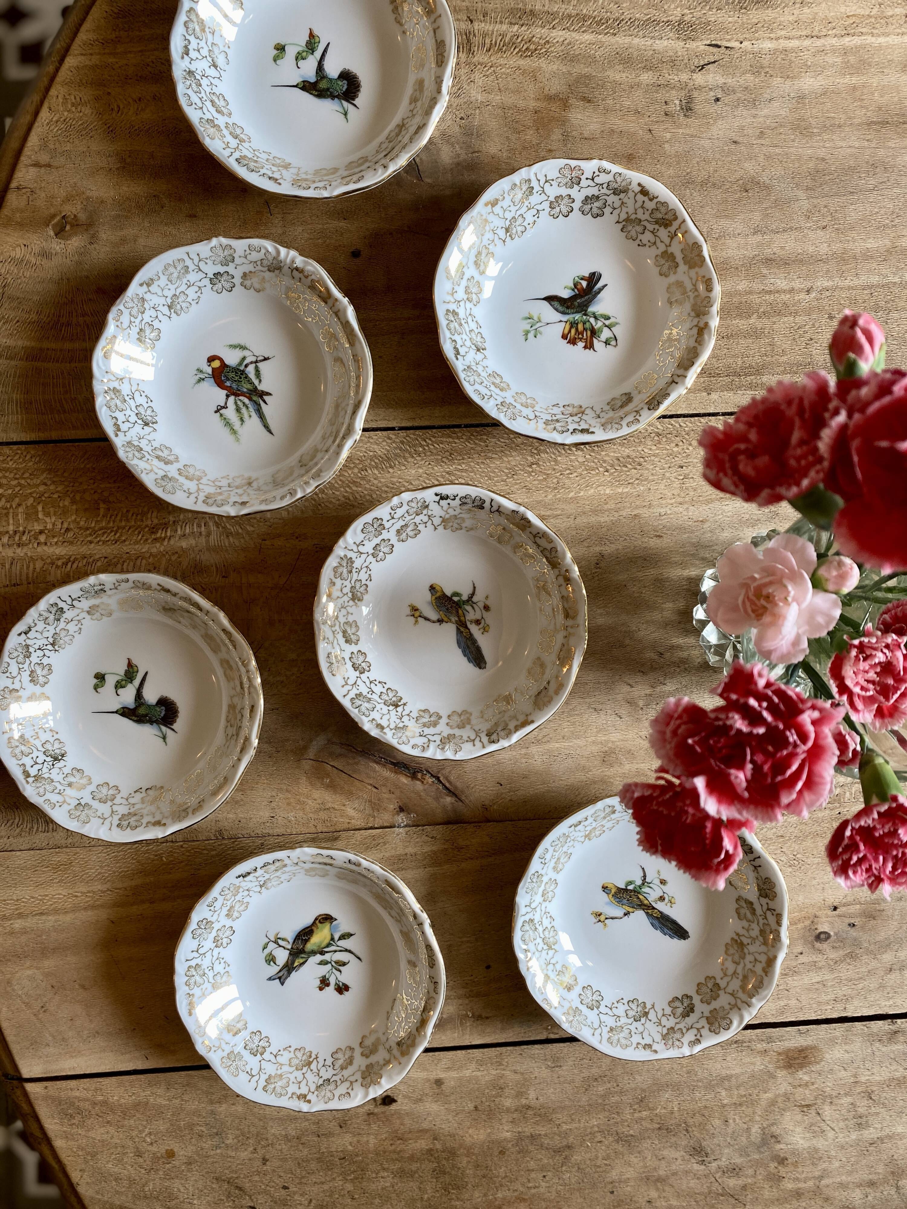 Set of 7 vintage ramekins porcelain bird decorations