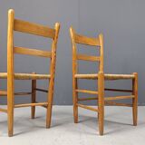 Mid century oak and wicker dining chairs, set of 4 - 1970s