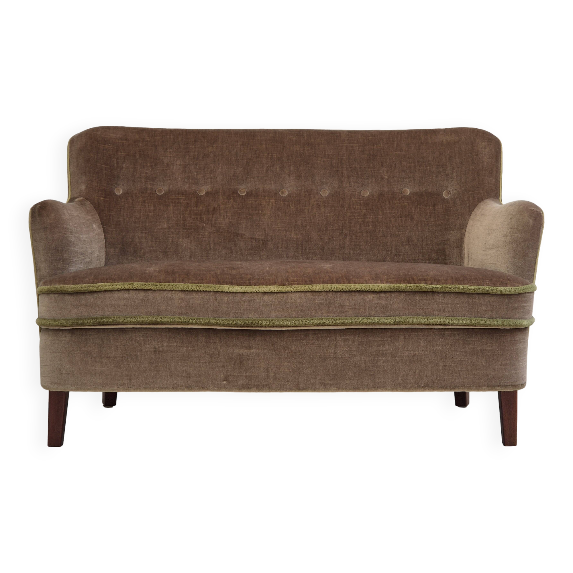 1960s, Danish 2 seater sofa, original condition, furniture velour, beech wood legs.