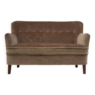1960s, Danish 2 seater sofa, original condition, furniture velour, beech wood legs.