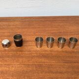 Set of 5 metal shot glasses in German owl style from the mid-century, 1960s.