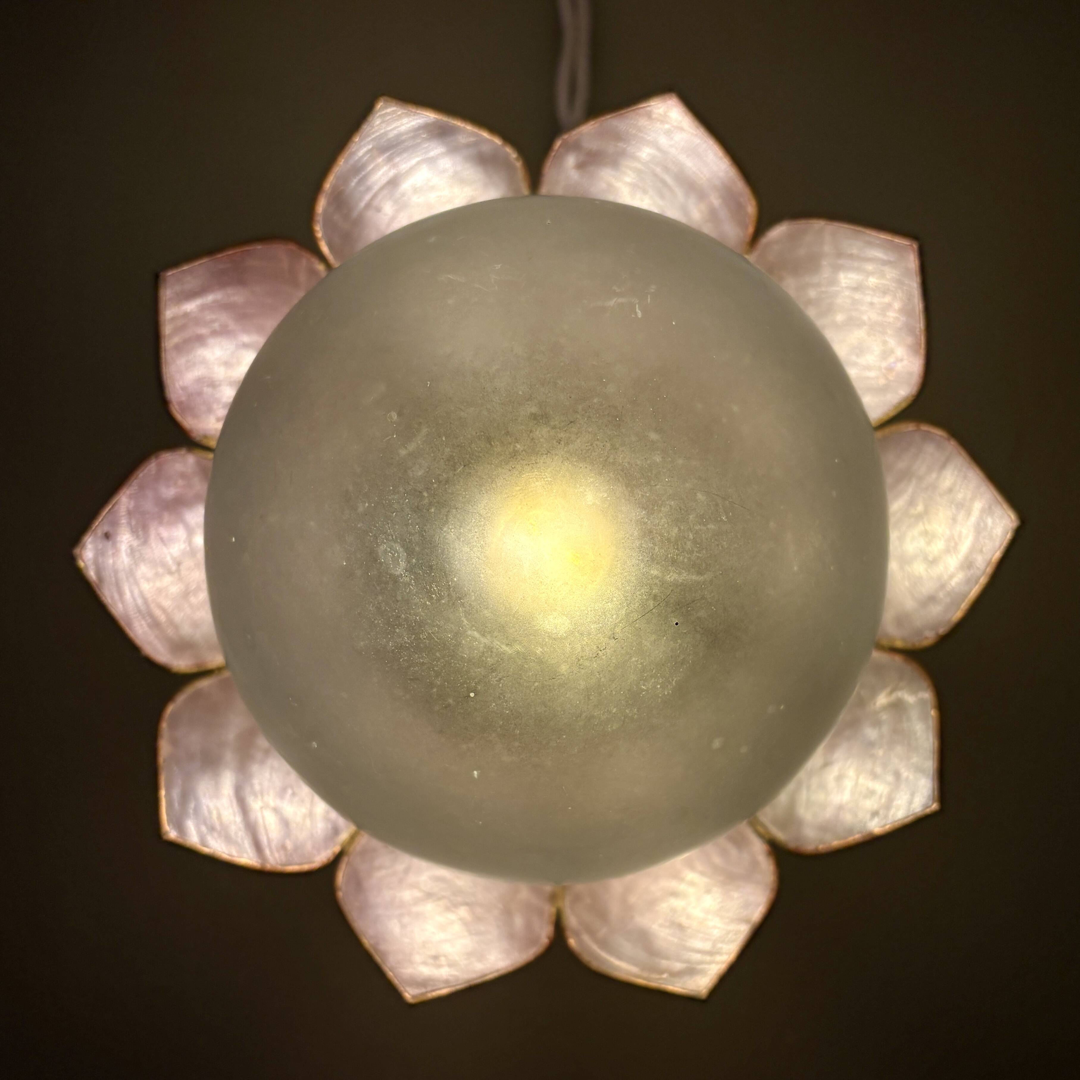 Vintage pink mother-of-pearl wall lamp with frosted glass globe