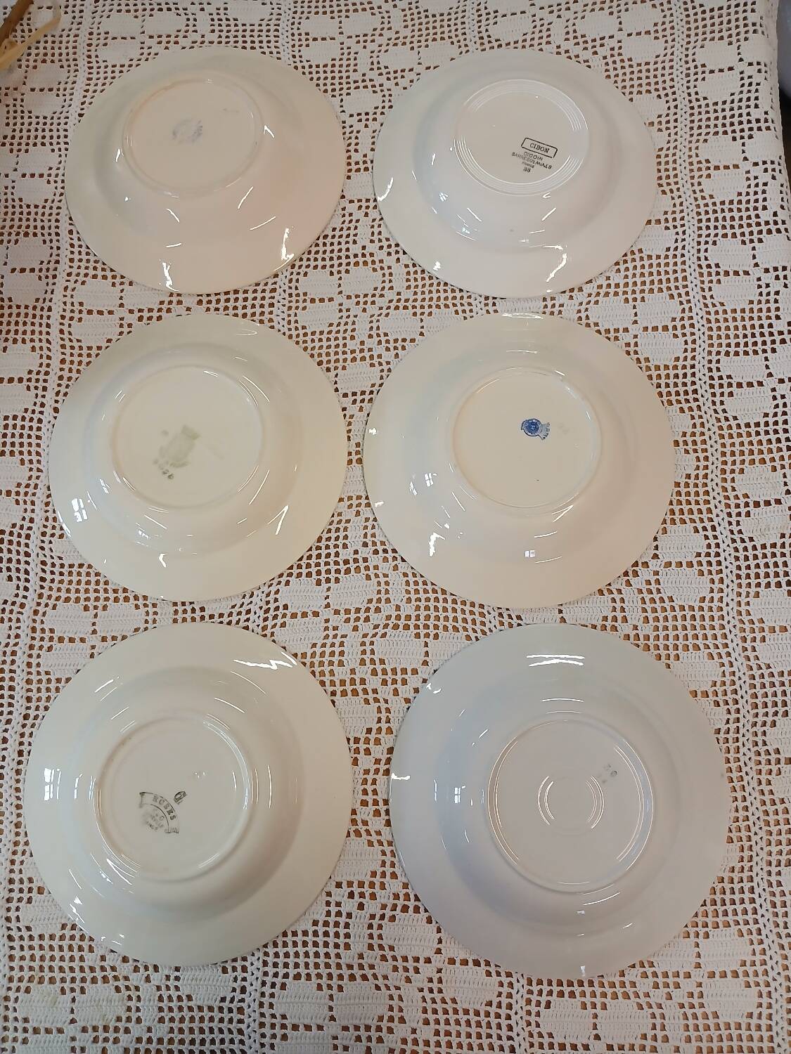 6 mismatched antique soup plates