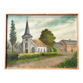 Oil on canvas Church, Belgian School, H. Sauvé, 1977.