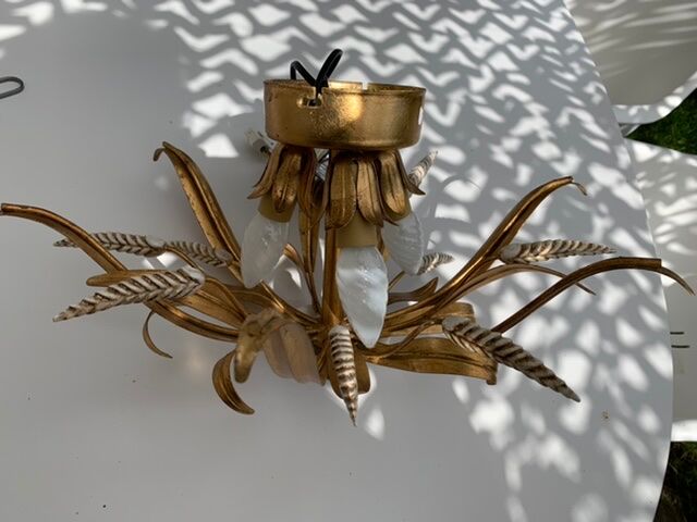 Ceiling light foliage and vintage gilded metal plant