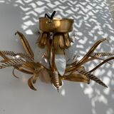 Ceiling light foliage and vintage gilded metal plant