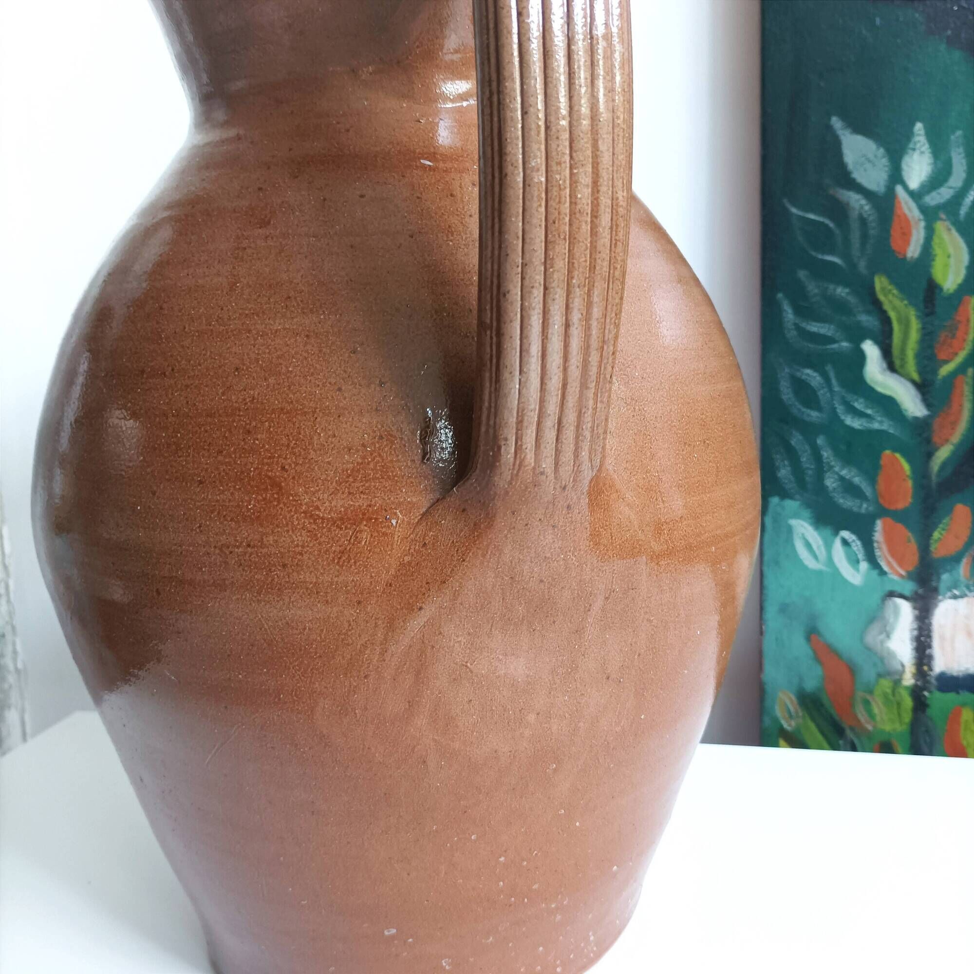 Very large antique glazed terracotta jug H 40 cm