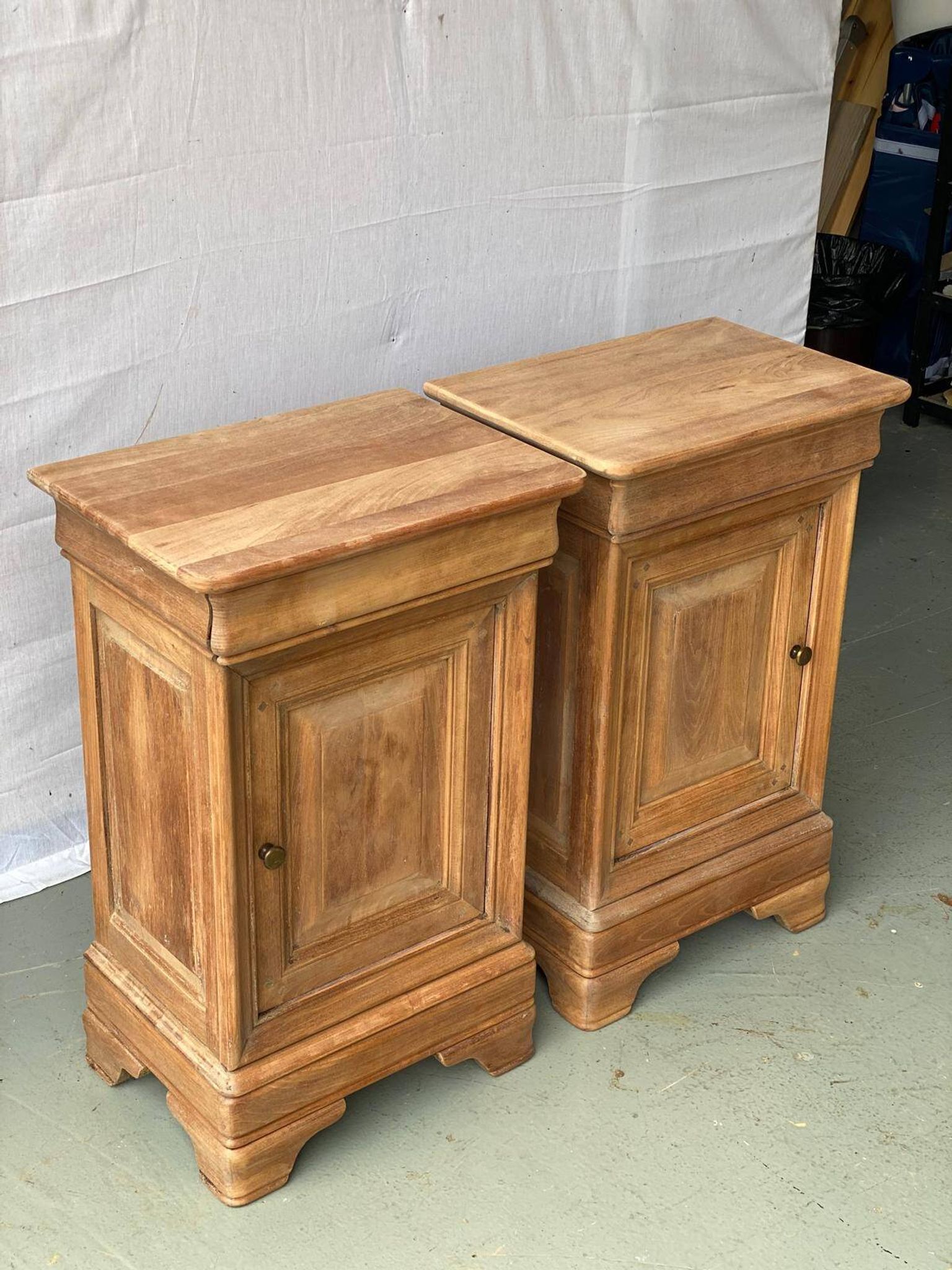Pair of bedside tables renovated in solid raw cherry wood