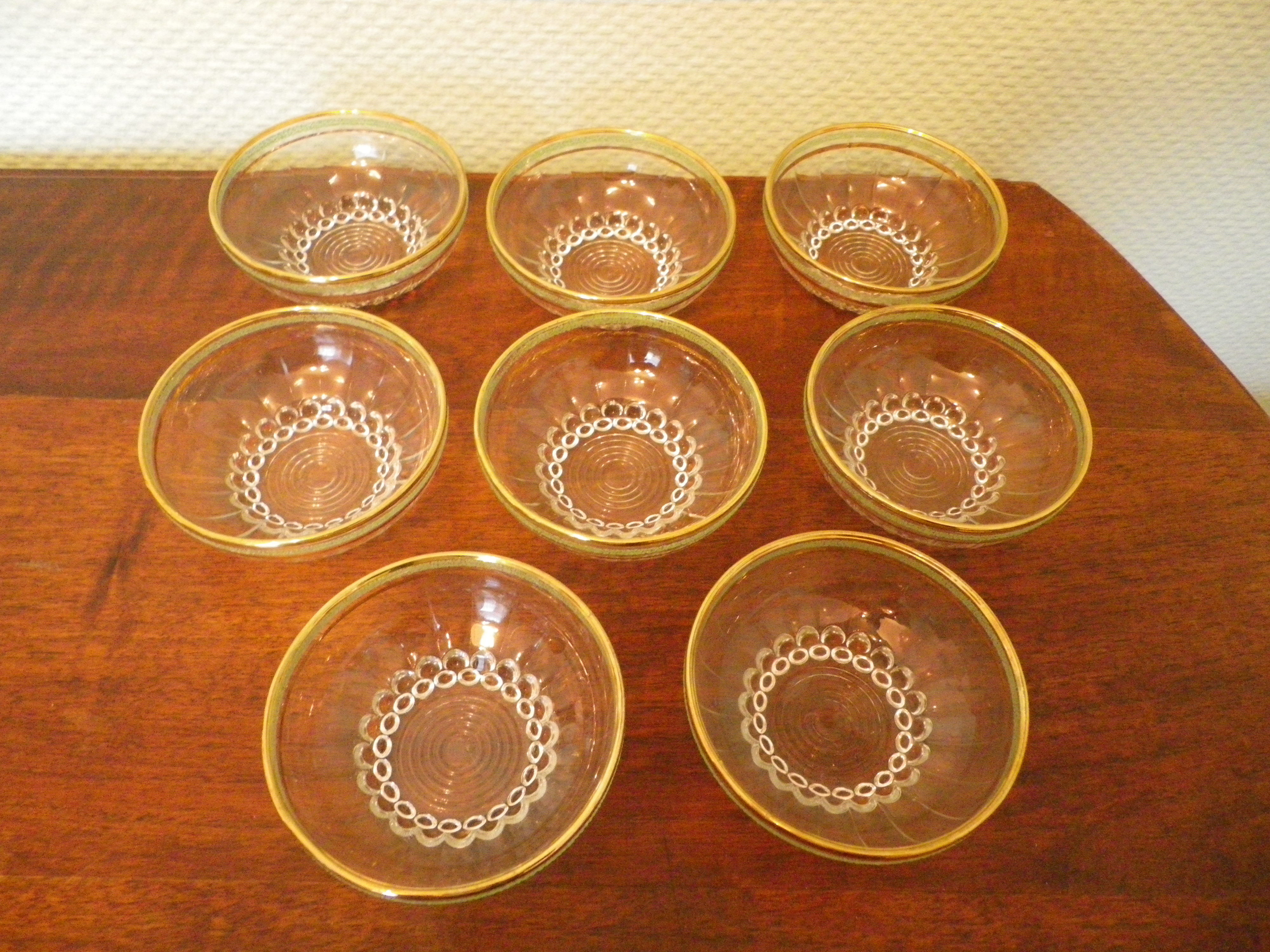 Lot of 8 old dessert cups with granite contour and gilded edges - vintage - 60s