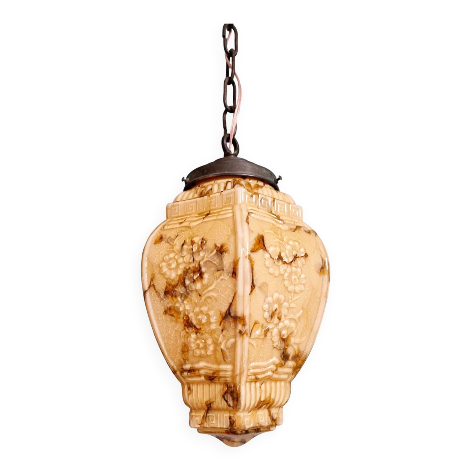 Art Deco suspension in marbled opaline, 1920s-30s