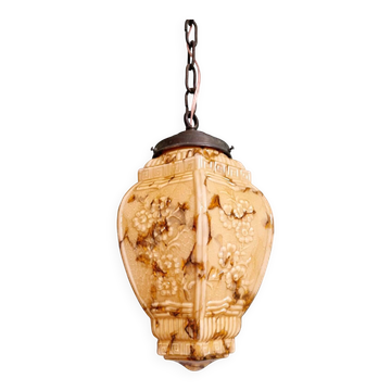 Suspension Art Déco en opaline marbrée, années 1920-30