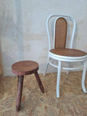 4 white rattan and cane chairs