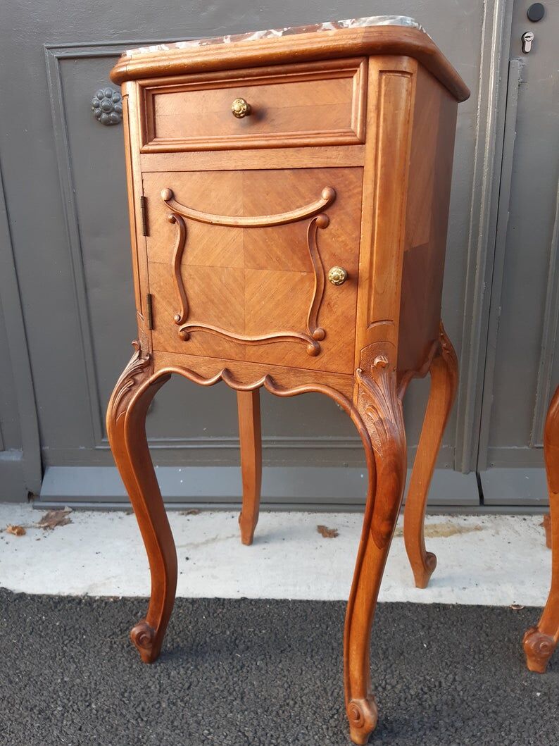 Pair of bedside Louis XV French walnut 1900s