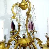 6-light bronze and crystal chandelier