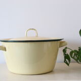 Enamelled metal marmite, pale yellow, vintage