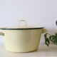 Enamelled metal marmite, pale yellow, vintage