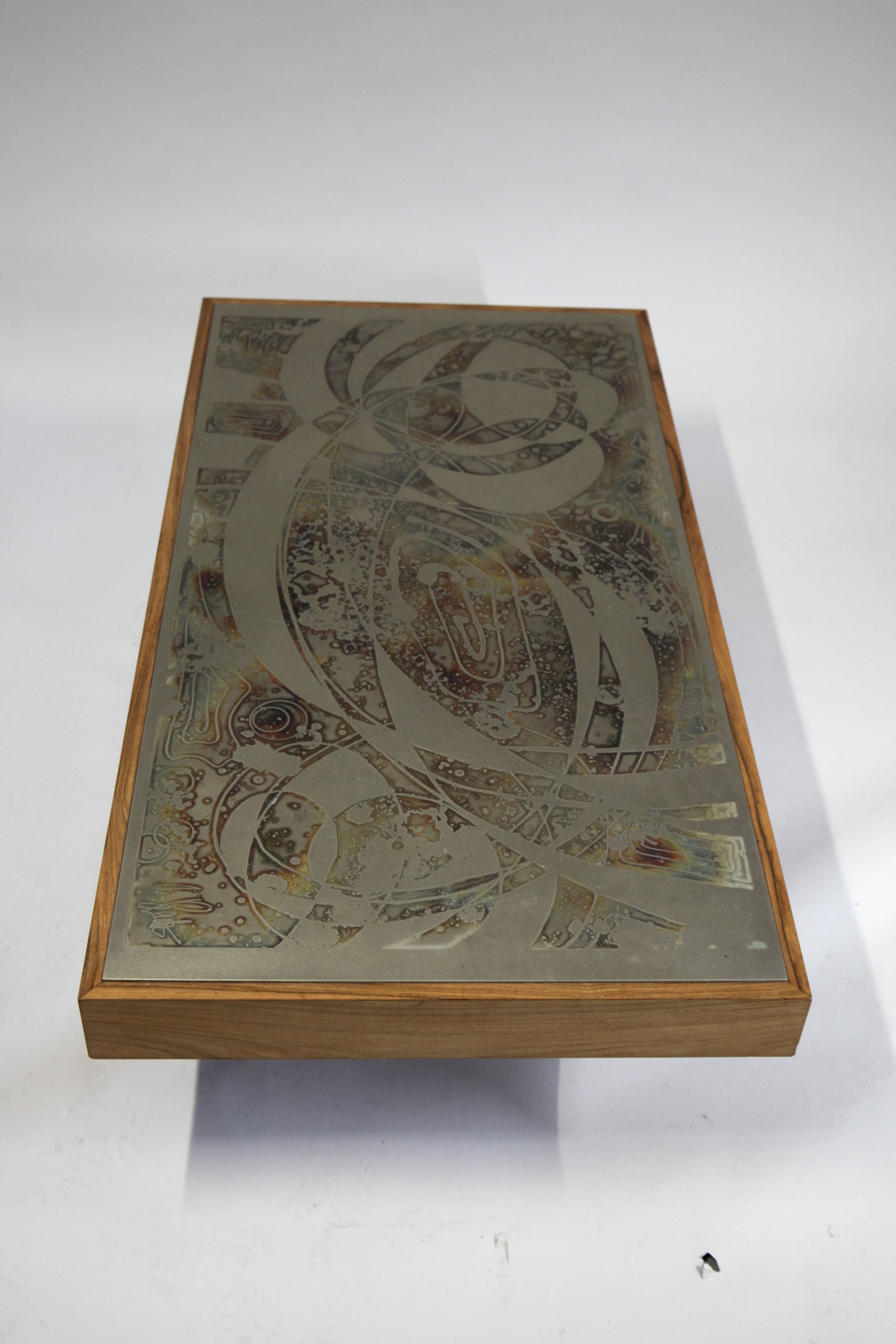 Large Etched Coffee Table by Bernhard Rohne, Germany 1960s