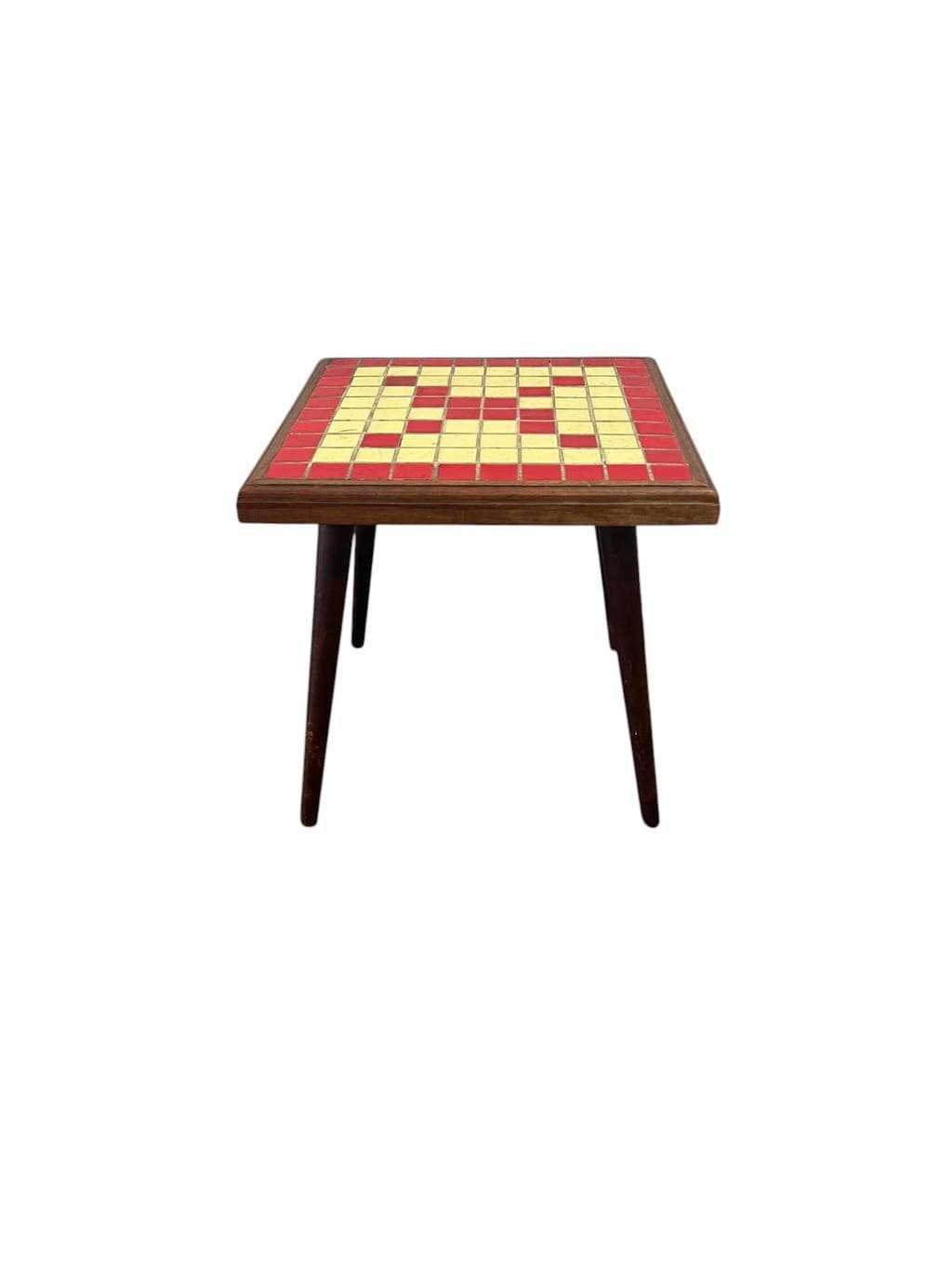 Table d'appoint vintage en bois avec plateau en céramique/carrelage