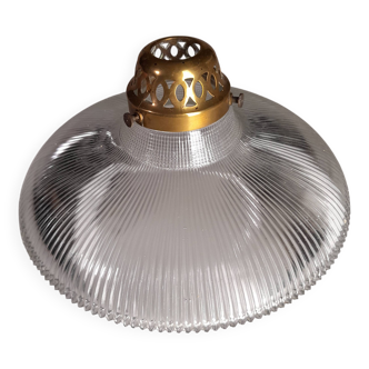 Art Nouveau style pendant light in ribbed glass