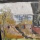 French vintage oil painting on canvas of a mine, signed M. L. Bertin Eustache