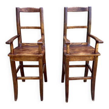 Pair of children's high chairs, early 20th century craftsmanship.