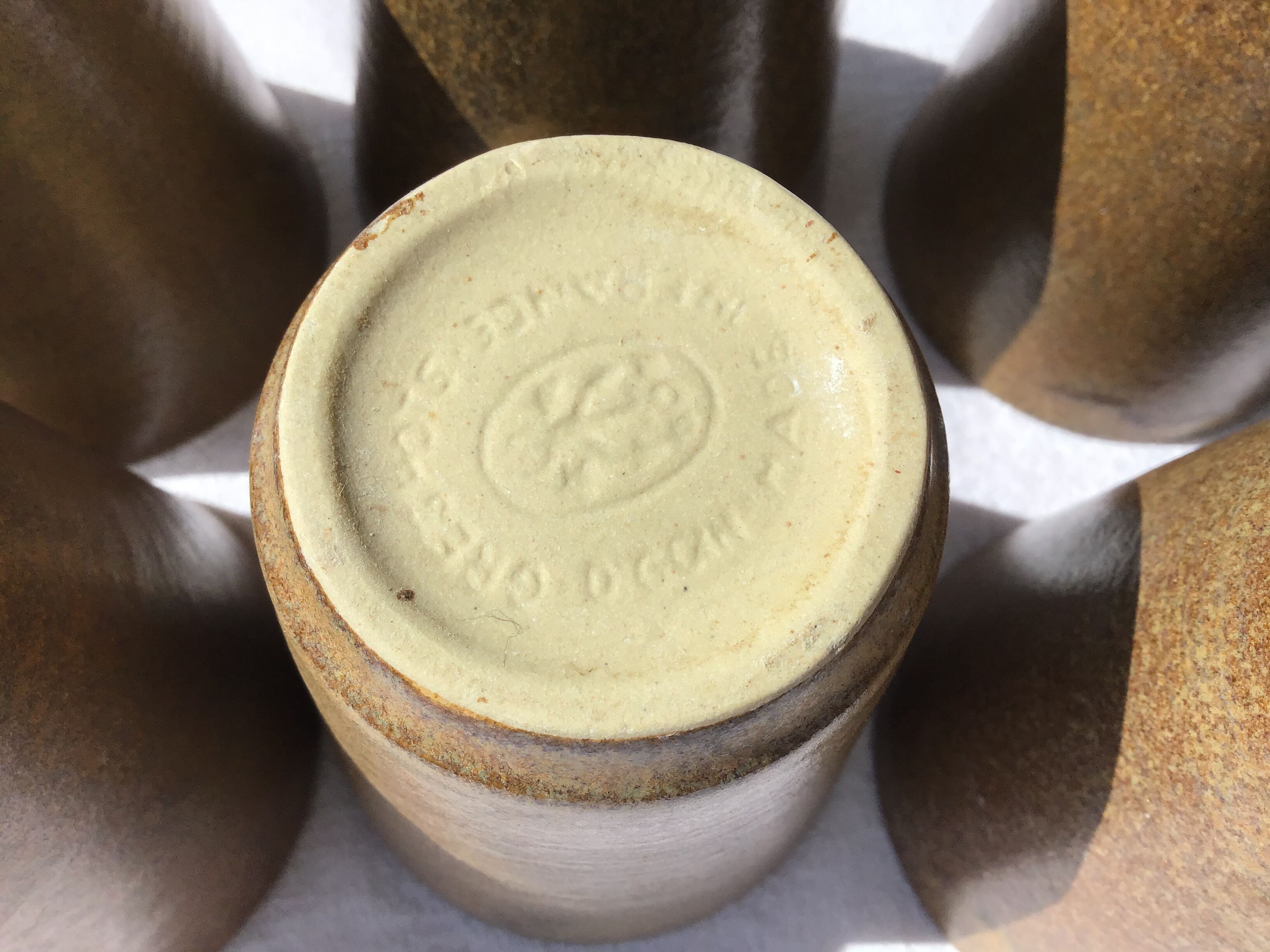 6 vintage Digoin sandstone cups