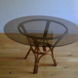 Table ronde rotin et verre