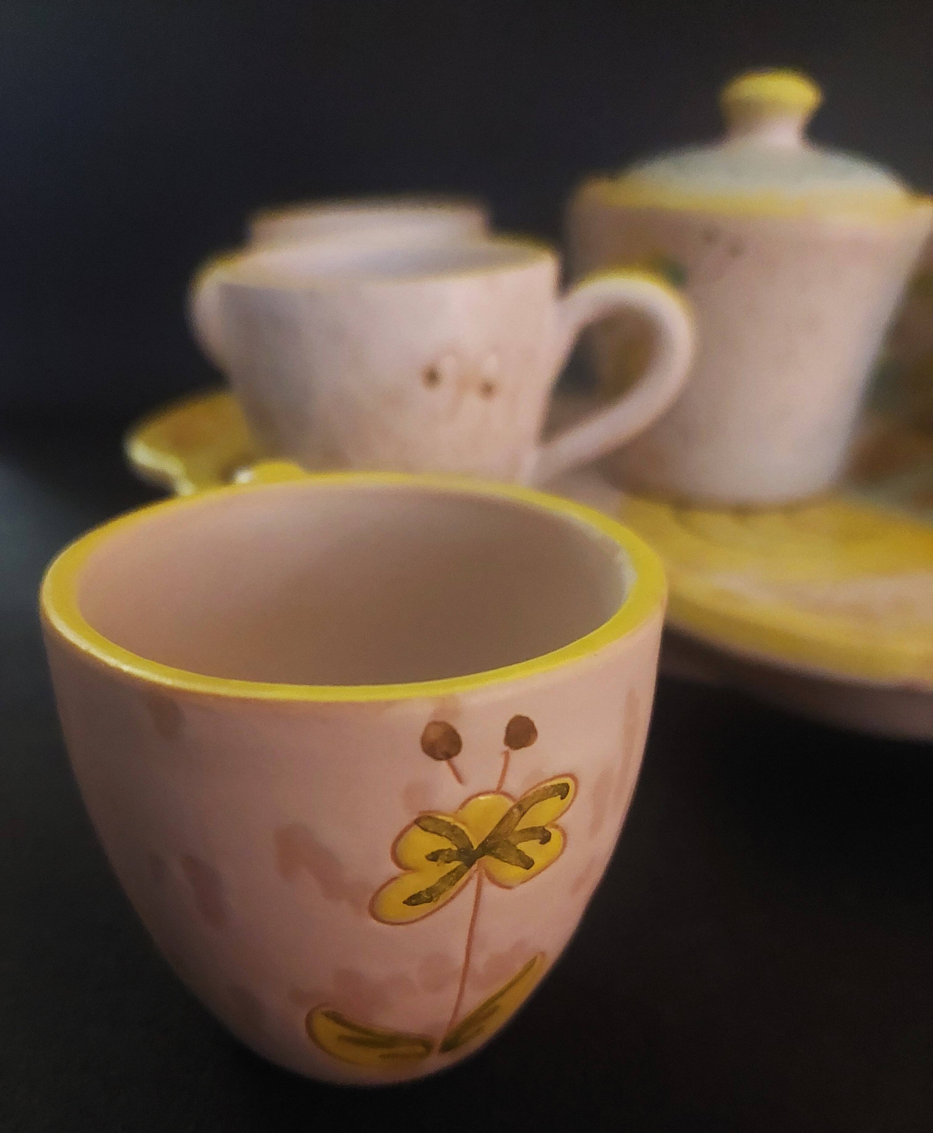 Hand decorated stoneware coffee service Sardinia Italy 20th century