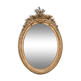 19th C French Oval Gold Leaf Mirror with Crest