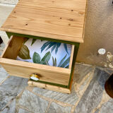 Pine bedside table with a green and raw wood makeover