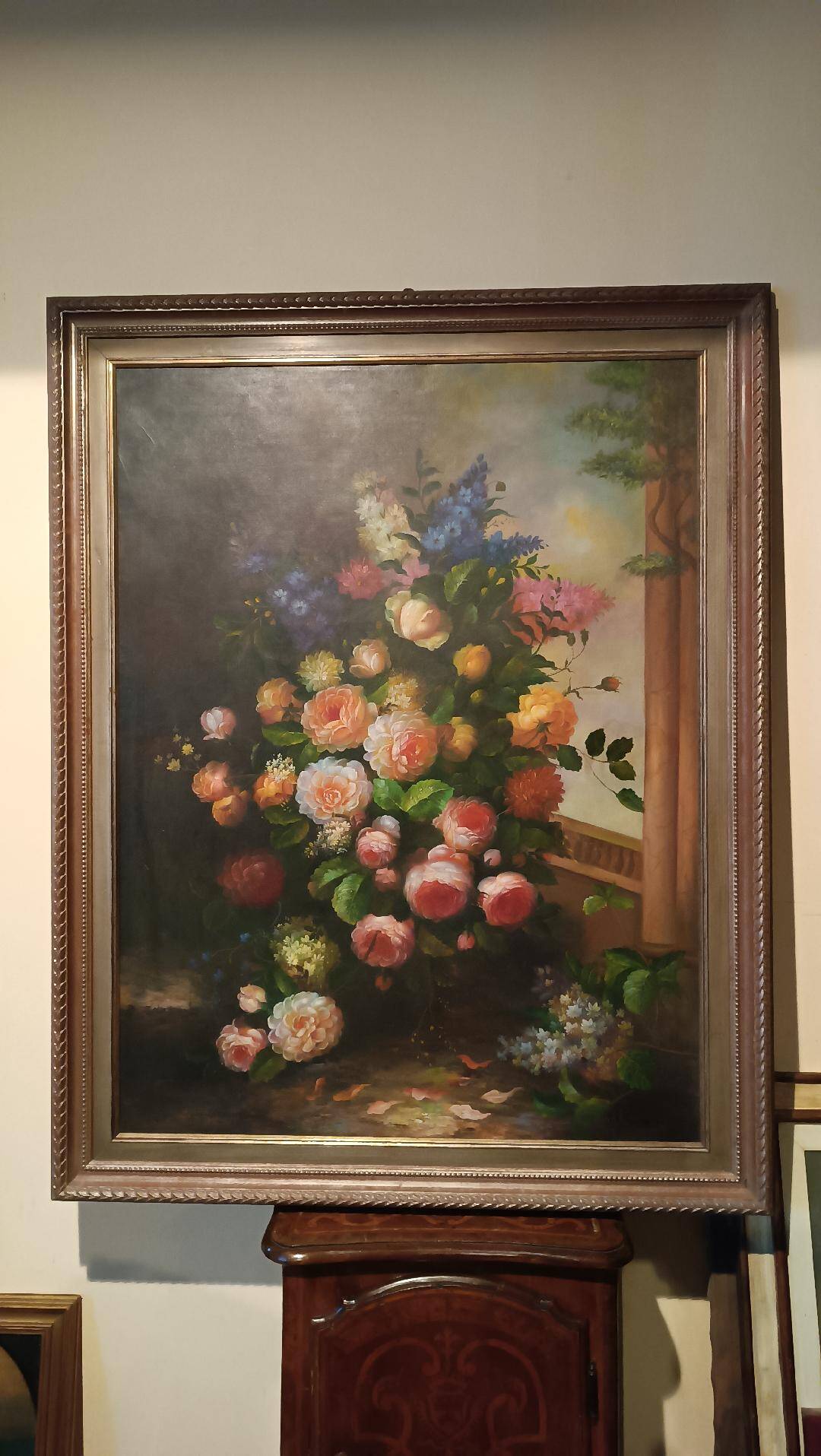 Grand tableau - huile sur toile - vase de fleurs - signé Arcangelo Monzio Compagnoni