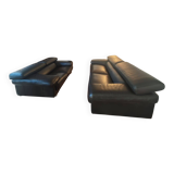 Roche Bobois black leather sofas – 3/4 seats + 2 seats