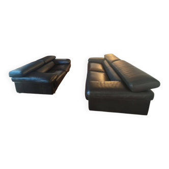 Roche Bobois black leather sofas – 3/4 seats + 2 seats