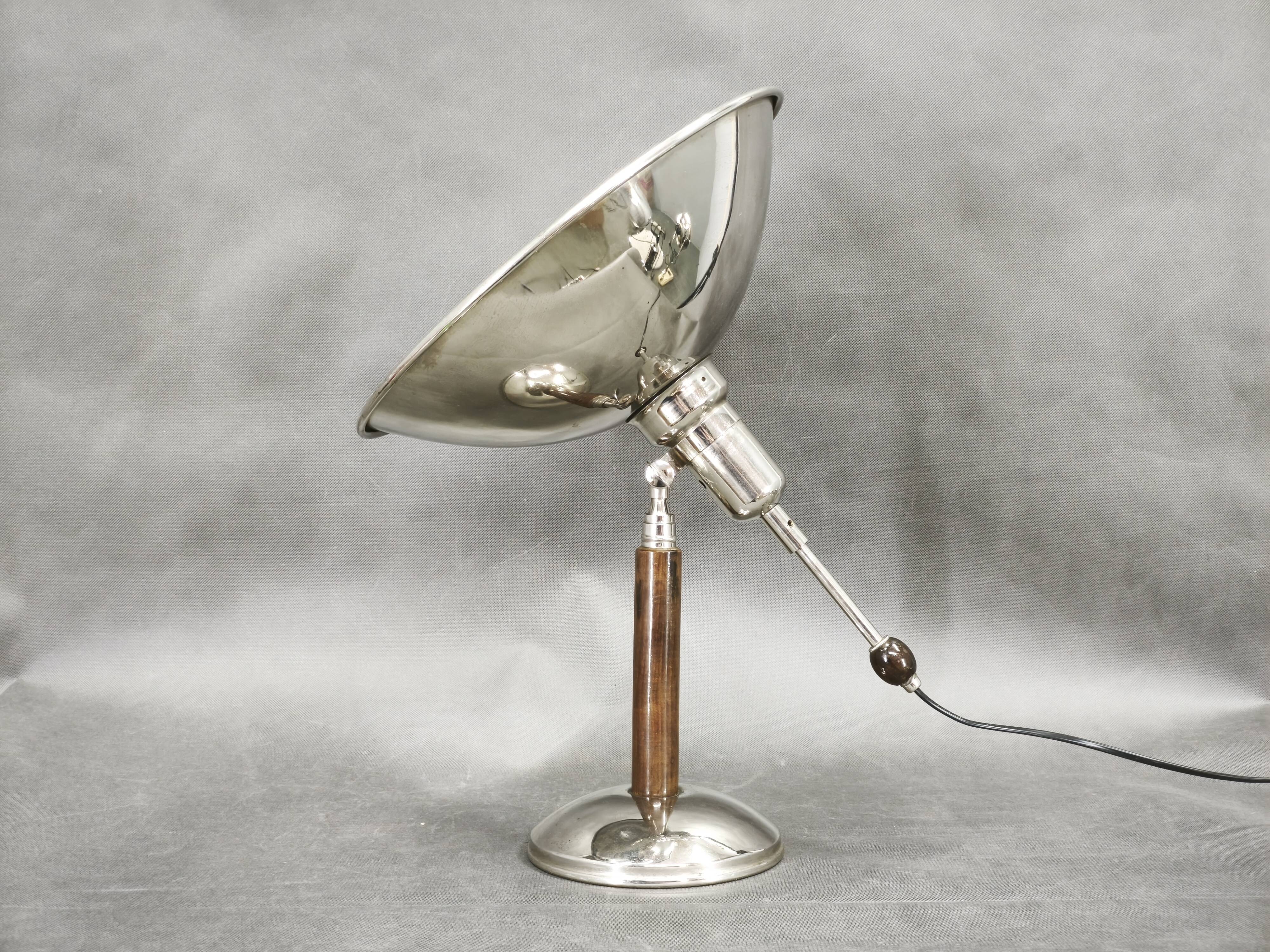 1930s Bauhaus Chrome Table Lamp with Beech Handle, Czechoslovakia