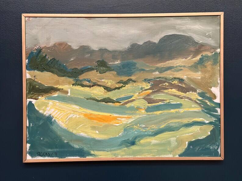 Swedish Oil on Panel “Landscape” by Lars Stocks,Framed & Vintage 77 × 57 cm