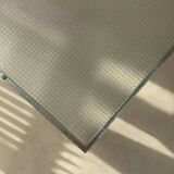 Minimalist 1960s wire glass coffee table in stainless steel.