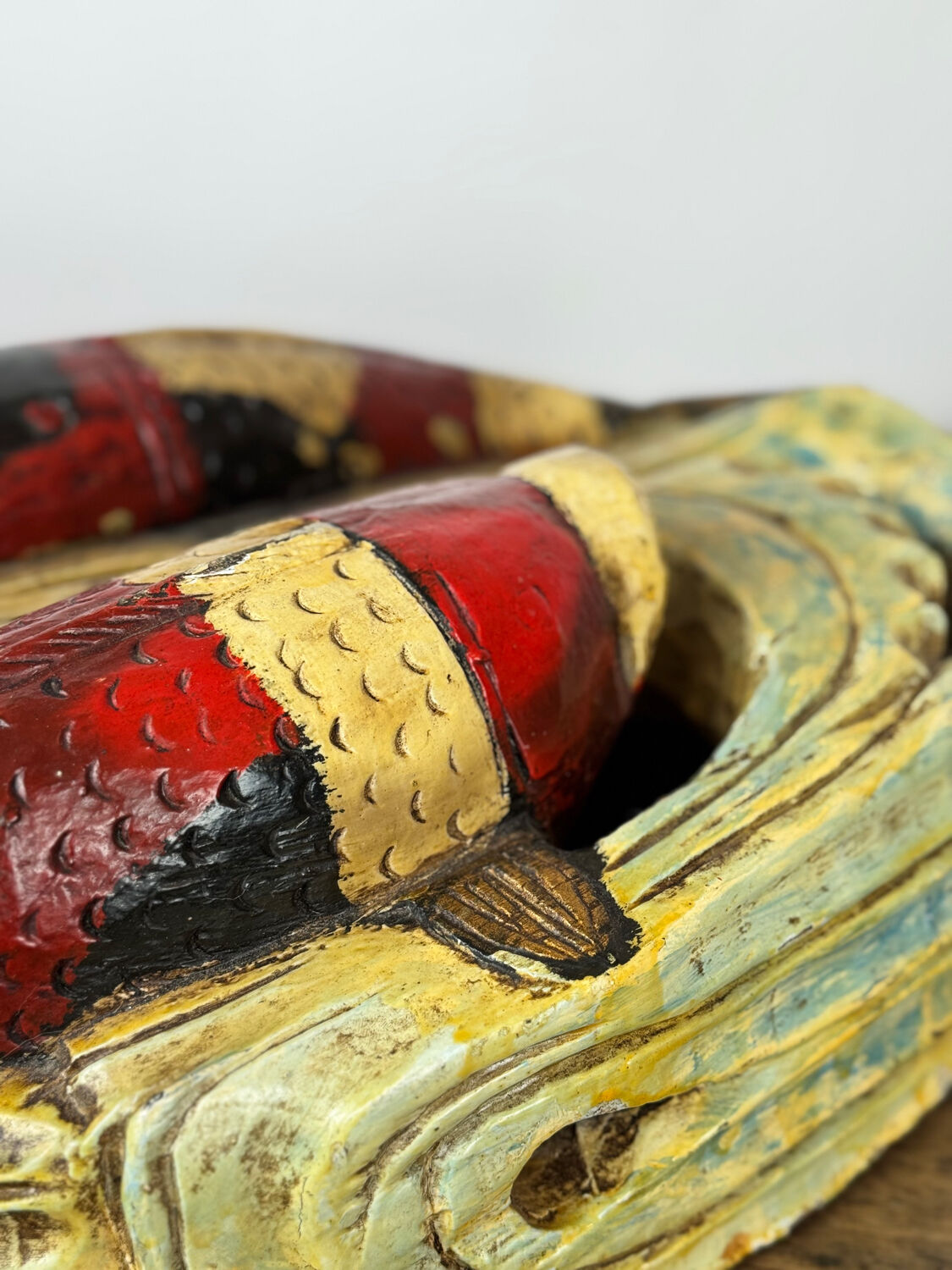 Wooden wall sculpture of Koi Carp, tribal India, mid-20th century.