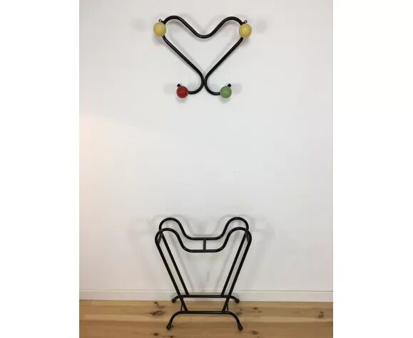 Heart wall coat rack and metal umbrella holder 50s