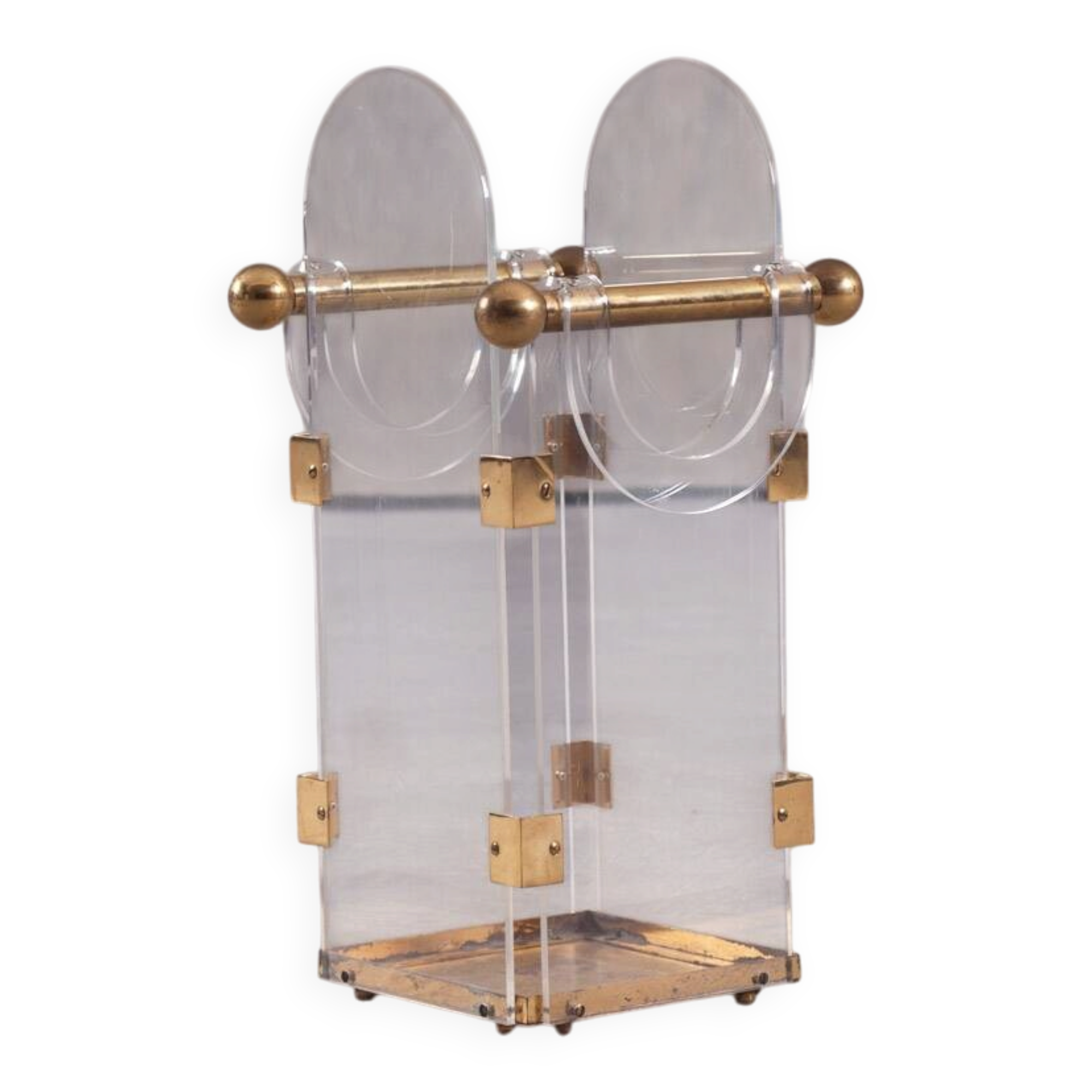 Vintage Fontana Arte acrylic and brass umbrella stand, Italy 1970s