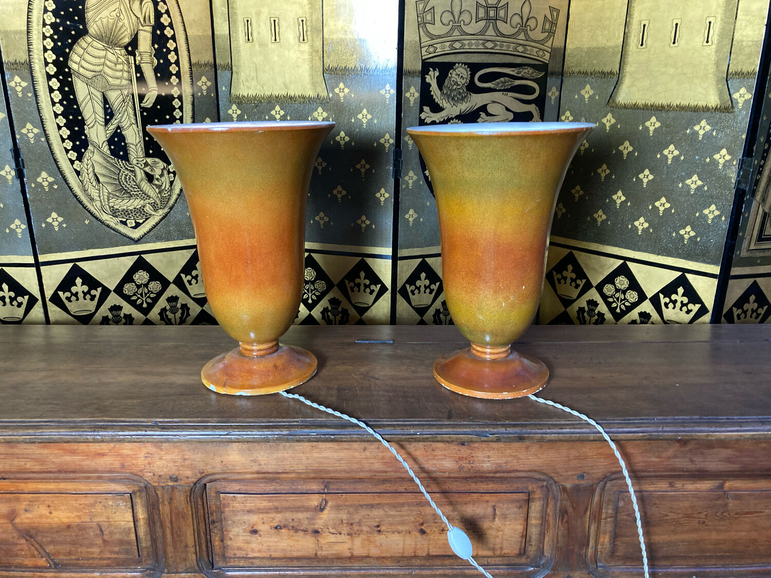 Pair of ceramic art deco lamps